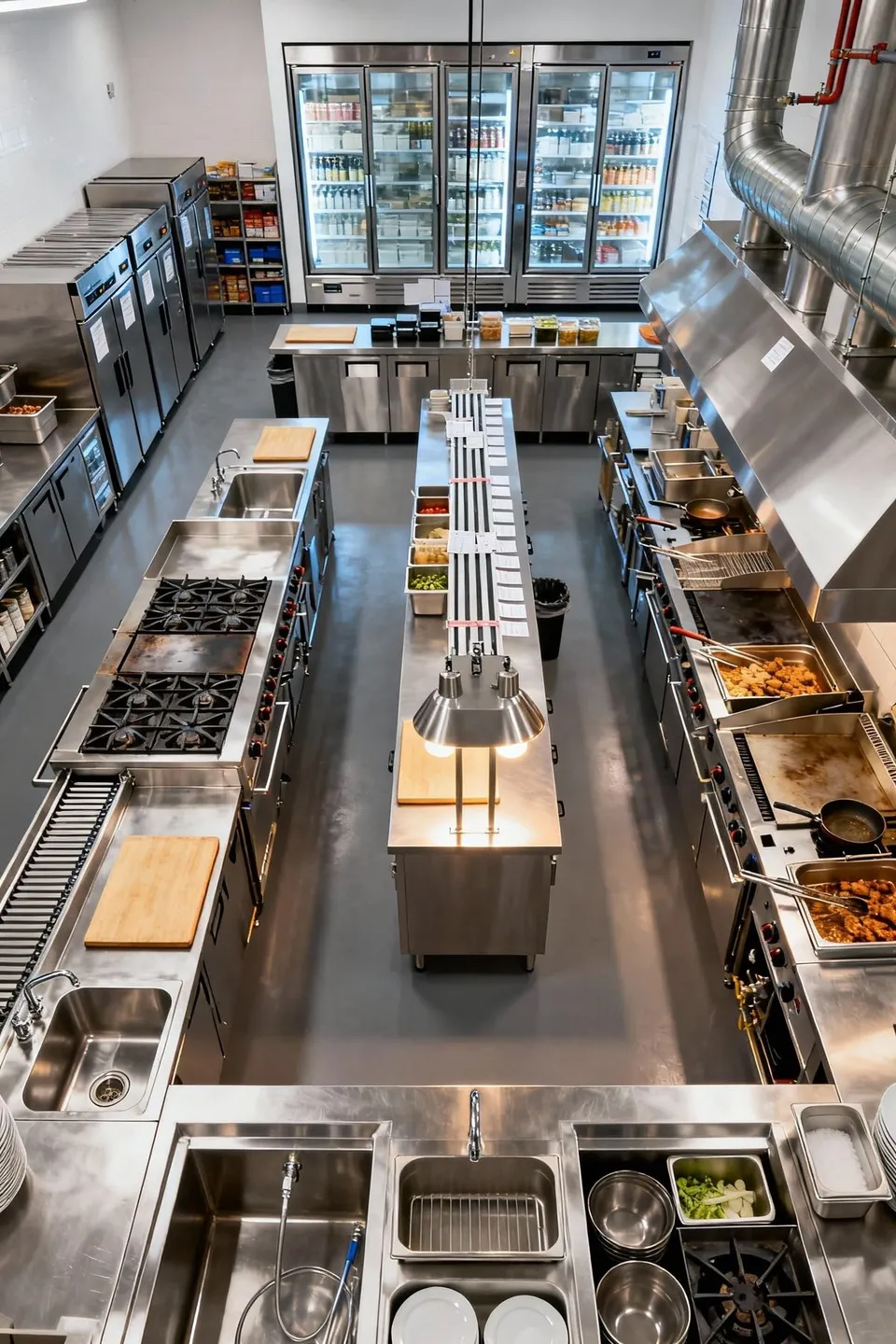 Overhead commercial kitchen line