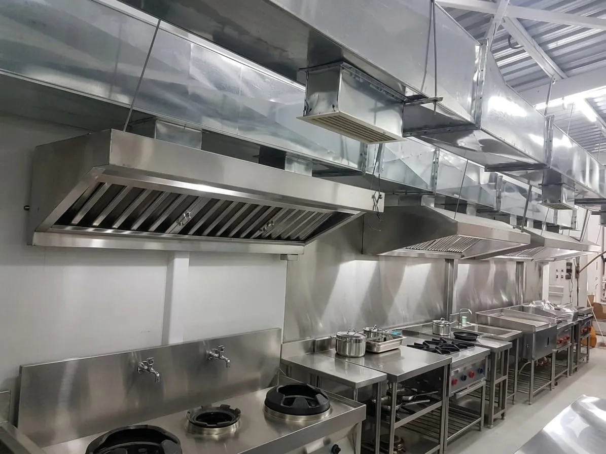 Installed stainless kitchen line in service